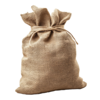 Burlap sack tied with string sitting alone on a transparent background for various uses and creative projects, Burlap Sack Isolated on transparent background png