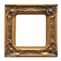 Ornate wooden painting frame isolated against a clean transparent background suitable for displaying artwork or photographs, Wooden painting frame isolated on transparent background png