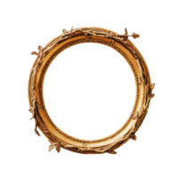 Elegant gold picture frame with intricate detailing displayed against a plain transparent background, Gold picture frame on transparent background png