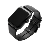 Mockup of a modern wrist smartwatch with a sleek black strap displayed on a clean transparent background, wrist smart watch mockup with black strap, file of isolated object with shadow on transparent png