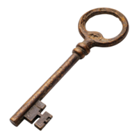 Vintage old key resting on a pristine transparent background showcasing its intricate design and historical charm, Vintage old key on a transparent background png