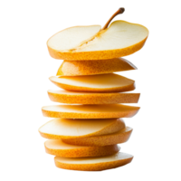 A stack of fresh sliced pears arranged neatly against a transparent background for a clean and modern look, stack of sliced pears isolated on transparent background png