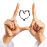 Medical hands gesturing with fingers pointing up, displaying a heart shape symbol during a health, Medical hands gesturing. Finger pointing up, showing OK, making heart, isolated on transparent png