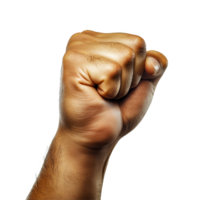 A powerful clenched fist against a clean transparent background symbolizing strength and determination, Front View of Clenched Fist on transparent background png