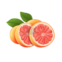 Fresh grapefruit sliced and arranged with green leaves on a transparent background showcasing its juicy interior, Fresh grapefruit fruit. Grapefruit isolated on transparent background png