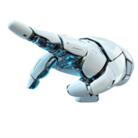 A sleek, futuristic android hand is prominently pointing forward, reflecting advanced materials and design, Futuristic Android Hand Pointing on transparent background png