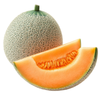 Fresh cantaloupe with a vibrant orange flesh and seeds isolated on a transparent background, orange melon or cantaloupe with seeds isolated on transparent background png