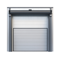 Industrial rollup door in metallic frame isolated on a transparent background designed for warehouses and factories, Industrial RollUp Door in Metallic Frame Isolated on transparent background png