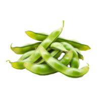 Fresh green soybeans piled on a plain transparent background highlighting their vibrant color and smooth texture, green soybeans on transparent background png