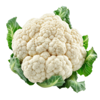 Freshly harvested cauliflower displayed on a clean transparent background showcases its distinctive shape and vibrant green leaves, Cauliflower vegetables isolated on a transparent background png