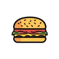 illustration of a colorful burger icon on a transparent background with detailed toppings and bun design, Burger icon on transparent background png
