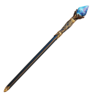 A beautifully crafted magic wand with an ornate handle and shimmering crystal tip, set against a transparent background, Magic wand, file of isolated object on transparent background png