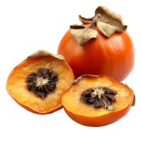 Fresh and dried persimmons isolated on a transparent background, showcasing their vibrant color and unique texture, ripe persimmons and dry isolated on transparent background png