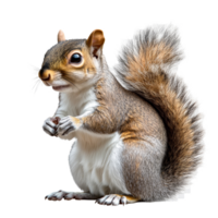 A curious squirrel with a bushy tail standing upright on a transparent background, Squirrel on transparent background png