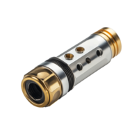 Connector plug on a bright transparent background showcasing its design and metallic finish, emphasizing depth and detail in welllit conditions, connector plug on transparent background png