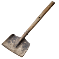 A sturdy shovel with a wooden handle resting on a transparent background, perfect for gardening and landscaping tasks, Shovel or spade, rake on transparent background png