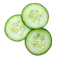 Fresh cucumber slices arranged on a clean transparent background, showcasing their vibrant green color and juicy texture, Cucumber slices isolated on transparent background png
