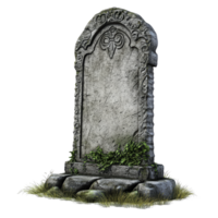 An intricately carved tombstone with ivy on a transparent background showcasing historical burial traditions, tombstone, file of isolated object on transparent background png