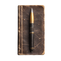 Antique leather notebook with a vintage ballpoint pen isolated on a transparent background, file of isolated object on transparent background png