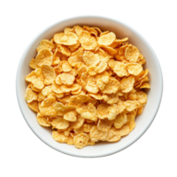 A bowl of corn flakes on a clean transparent background showcasing a simple breakfast option for a healthy start to the day, corn flakes in a bowl on transparent background png