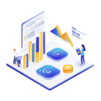 Isometric illustration of data analytics service showcasing trends, charts, and user interactions, Isometric concept of data analytics service transparent background png