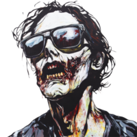 A cool zombie wearing sunglasses with a vibrant and striking appearance against a plain transparent background, Zombie with Sunglasses transparent background png
