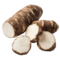 Chinese yam with sliced sections on a transparent background showcasing its unique texture and color, Chinese yam on transparent background png