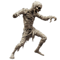 A spooky mummy dances energetically, showcasing its eerie presence in a creative and imaginative portrayal, scary mummy dancing, file of isolated object with shadow on transparent background png
