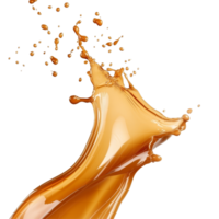 Caramel splash wave flowing elegantly through the air against a transparent background in a captivating display, caramel splash wave flowing in air isolated on transparent background png