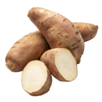 Fresh Chinese yam displayed on a transparent background with highlights, showcasing its unique texture and shape in a natural setting, Chinese yam on transparent background png