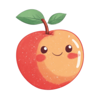 Vintage kawaii peach fruit illustration on a transparent background, colorful design showcasing cute features, Vintagestyle kawaii peach fruit on a transparent background png