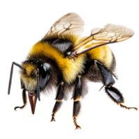 Macro shot of a bee with detailed features isolated on a transparent background, showcasing its fine hairs and wings, macro shot of a bee isolated on transparent background png