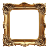 Beautiful golden baroque picture frame intricately designed on a clean transparent background for artistic displays, golden baroque picture frame isolated on transparent png