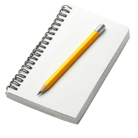 Blank notebook with a yellow pencil resting on a transparent background ready for notes or sketches, Notebook with Pencil Isolated on transparent background png