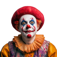 A colorful clown with painted face and vibrant costume isolated against a clean transparent background, showcasing a typical clown expression, clown isolated on transparent background png