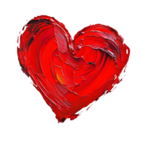 Vibrant red heart painted with expressive brush strokes on a clean transparent background capturing emotion and creativity, painted red heart isolated on transparent background png
