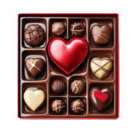 Valentines Day chocolate box featuring assorted heartshaped and regular chocolates on a transparent background, Valentines Day Chocolate Box Isolated on transparent background png