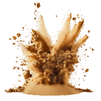 Desert sand explosion creating a dramatic pile of fine particles on a transparent background, pile desert sand explosion isolated on transparent backgroundfile png