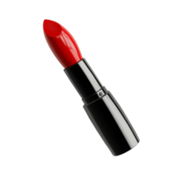Bright red lipstick with a sleek black casing on a clean transparent background, showcasing beauty and elegance, Red lipstick isolated on transparent background, 3D render. png