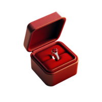Elegant red ring box with a sparkling gemstone resting on soft fabric against a minimalistic transparent background, red ring box on transparent backgroundfile png