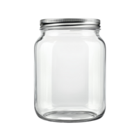 Transparent glass jar with a metal lid isolated against a clean transparent background, perfect for various storage needs, Empty glass jar isolated on transparent background png