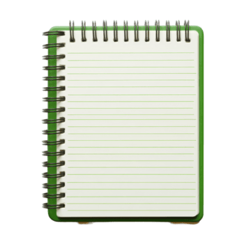 davanti Visualizza di un' primavera bloc notes con verde bordi, Perfetto per prendere appunti o disegno nel qualunque ambientazione, primavera bloc notes davanti Visualizza, file di isolato oggetto su trasparente sfondo png