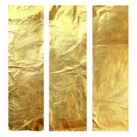 Three gold foil textures isolated on a transparent background for design and craft applications, Three gold foil textures are isolated on a transparent background. Golden foil transparent background png