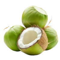 Fresh green coconuts on a transparent background, showcasing their natural beauty and a hint of tropical essence, Green coconuts on transparent background png