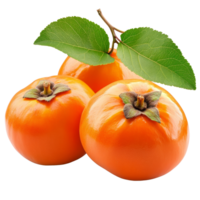 Fresh persimmons with leaves isolated on a clean transparent background, showcasing their vibrant color and natural beauty, persimmons with leaf isolated on transparent background png