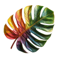 A vibrant tropical leaf displaying a spectrum of colors against a pristine transparent background, colorful exotic tropical leaf isolated transparent background png