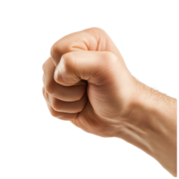 A strong fist is confidently outstretched forward from a side view against a transparent background, Fist outstretched forward, side view, isolated on transparent background png