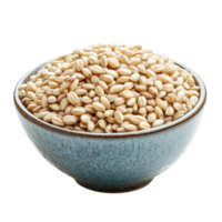 A bowl full of pearl barley on a transparent background showcasing this nutritious grain for culinary use, Heap of pearl barley in a bowl on transparent background png
