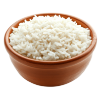 Cooked jasmine rice served in a ceramic bowl on a bright transparent background, showcasing the fluffy grains ready for enjoyment, Cooked Jasmin Rice in ceramic bowl on transparent background png