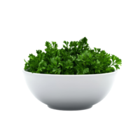 Fresh parsley in a transparent bowl on a clean surface, ideal for culinary use and vibrant dishes, parsley iin the bowl on transparent background png